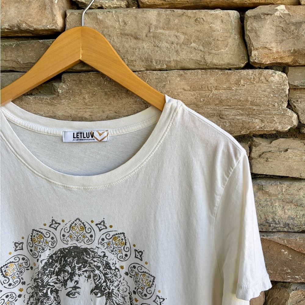 Anthropologie Letluv Boho White Stevie Nicks Graphic Tee long Lightweight band L - Picture 2 of 4
